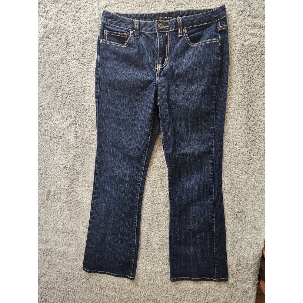 Calvin Klein Jeans Womens 8 Blue Dark Wash Flare Jeans Mid Rise 30 Waist 29.5 In
